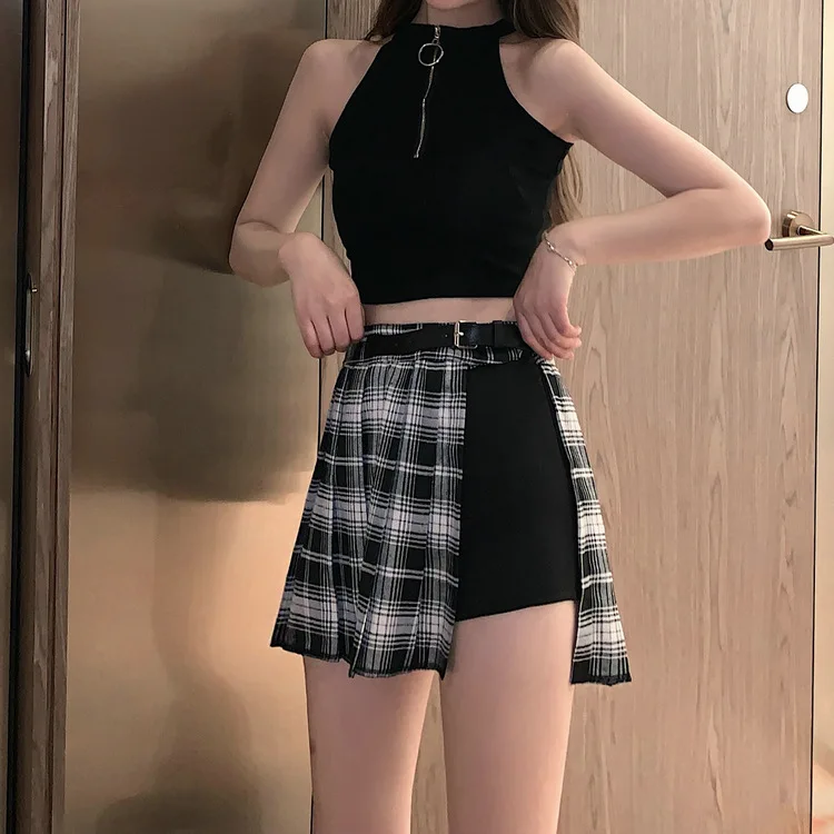 Red Pleated Skirts Streatwear plaid Side Button skirt womens Casual Mini Skirt All Match Women Short Skirt Fashion Tartan