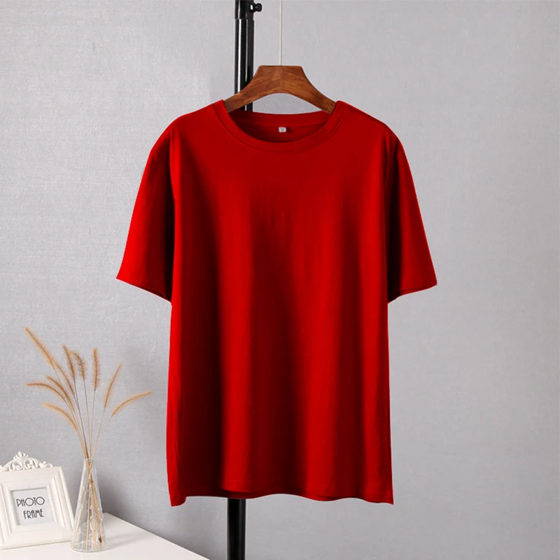 Hirsionsan Trendy 100% Cotton T Shirts for Women Summer Soft O-neck Short Sleeve Solid Tees Female Simple Loose Streetwear Tops