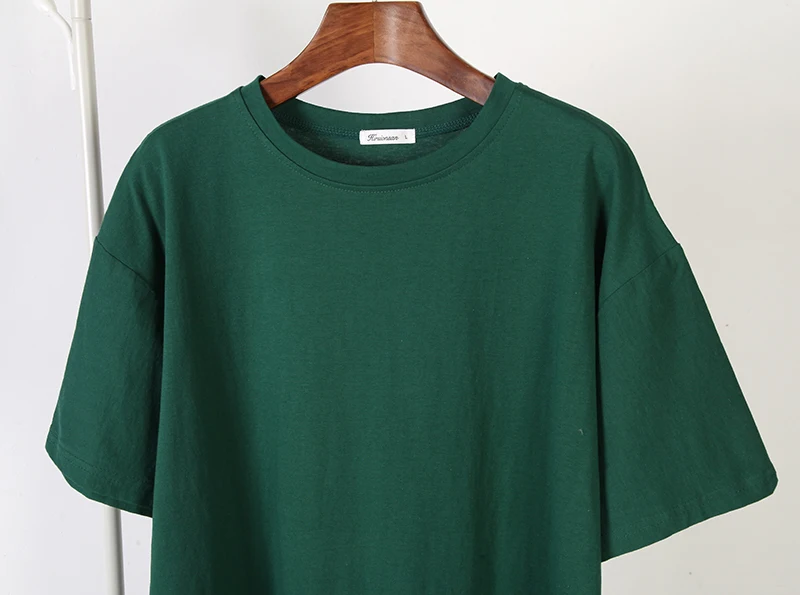 Hirsionsan Trendy 100% Cotton T Shirts for Women Summer Soft O-neck Short Sleeve Solid Tees Female Simple Loose Streetwear Tops