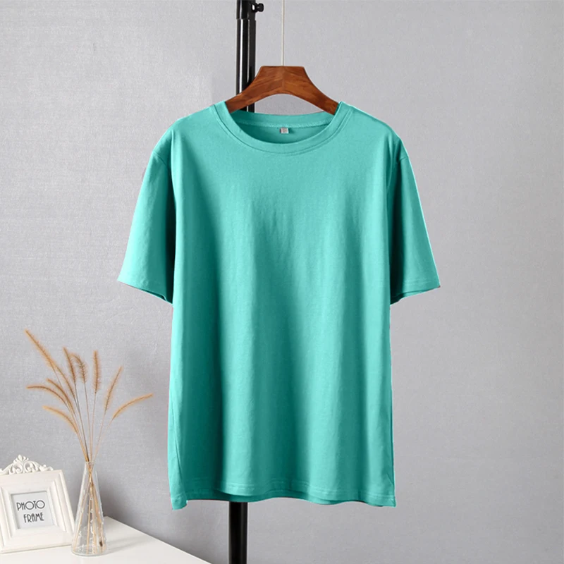 Hirsionsan Trendy 100% Cotton T Shirts for Women Summer Soft O-neck Short Sleeve Solid Tees Female Simple Loose Streetwear Tops