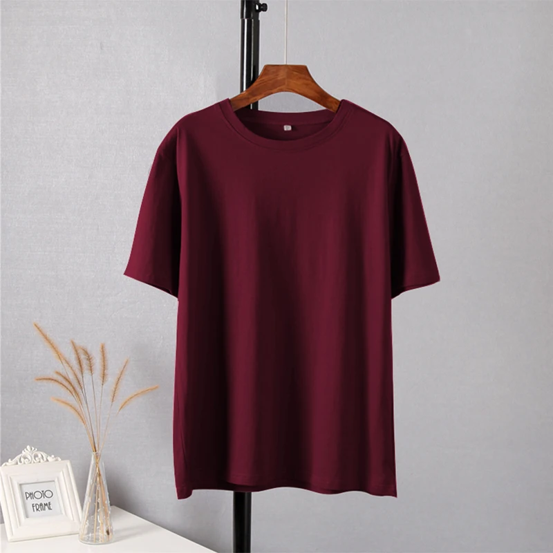 Hirsionsan Trendy 100% Cotton T Shirts for Women Summer Soft O-neck Short Sleeve Solid Tees Female Simple Loose Streetwear Tops
