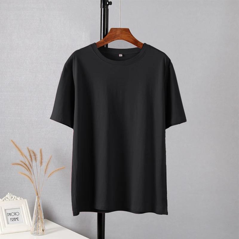 Hirsionsan Trendy 100% Cotton T Shirts for Women Summer Soft O-neck Short Sleeve Solid Tees Female Simple Loose Streetwear Tops