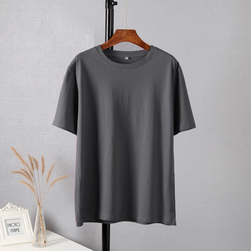 Hirsionsan Trendy 100% Cotton T Shirts for Women Summer Soft O-neck Short Sleeve Solid Tees Female Simple Loose Streetwear Tops