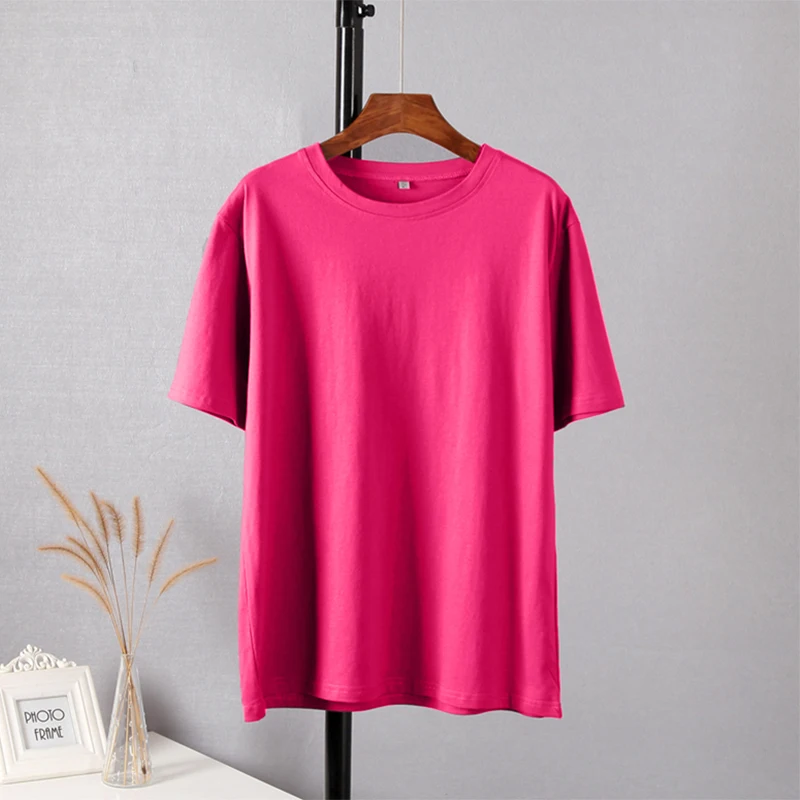 Hirsionsan Trendy 100% Cotton T Shirts for Women Summer Soft O-neck Short Sleeve Solid Tees Female Simple Loose Streetwear Tops