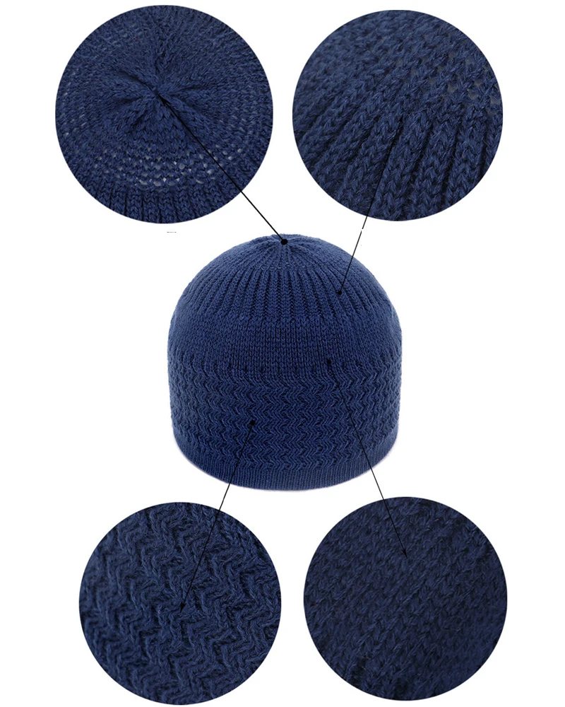 Winter Knitted Muslim Men Prayer Hats Warm Male Beanies Cap Islamic Ramadan Jewish Kippah Homme Hat Men's Wrap Head  Cap