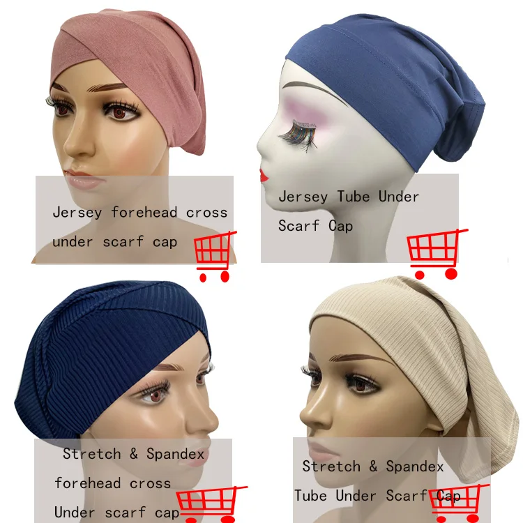 2022 Muslim Women Ribbed Inner Hijab Caps Islamic Tube Underscarf Bonnet Stretch Headband Turban Musulman Femme Head Wraps