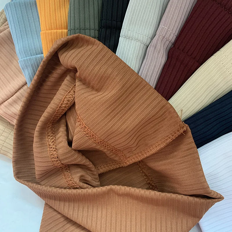 2022 Muslim Women Ribbed Inner Hijab Caps Islamic Tube Underscarf Bonnet Stretch Headband Turban Musulman Femme Head Wraps