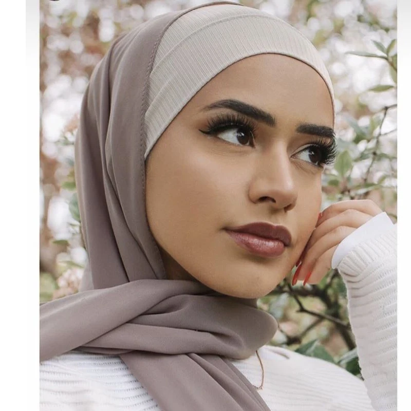 2022 Muslim Women Ribbed Inner Hijab Caps Islamic Tube Underscarf Bonnet Stretch Headband Turban Musulman Femme Head Wraps