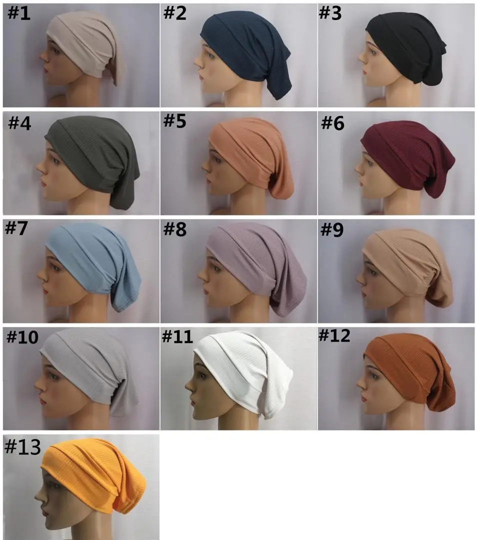 2022 Muslim Women Ribbed Inner Hijab Caps Islamic Tube Underscarf Bonnet Stretch Headband Turban Musulman Femme Head Wraps