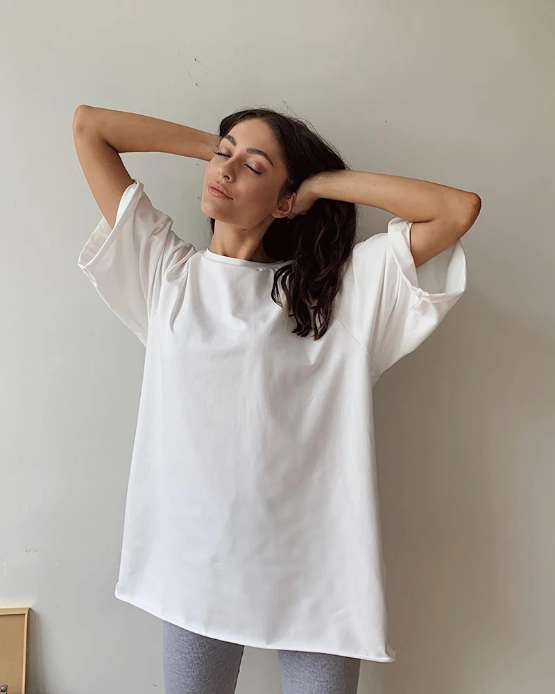 Hirsionsan Summer Cotton Loose Sets Women 2023 Oversized Two Pieces T Shirts and High Waist Knitted Shorts Outfits Tracksuit