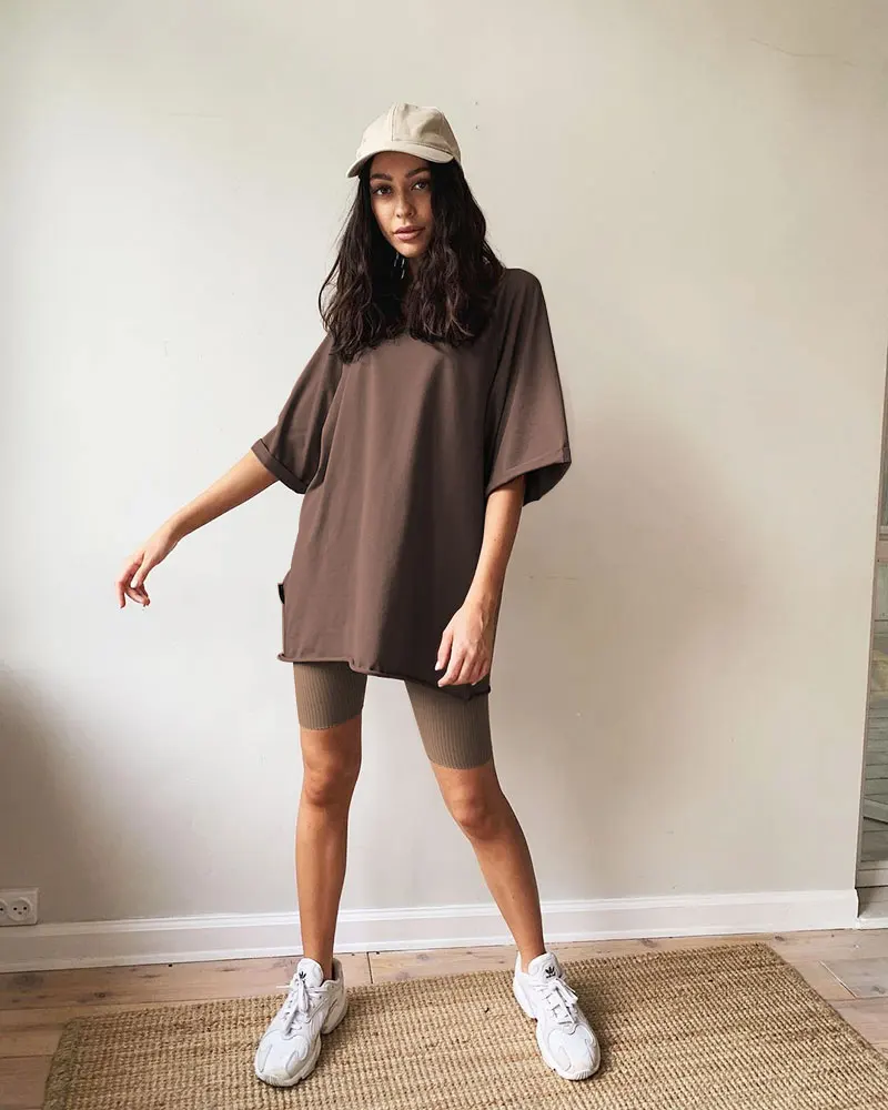 Hirsionsan Summer Cotton Loose Sets Women 2023 Oversized Two Pieces T Shirts and High Waist Knitted Shorts Outfits Tracksuit