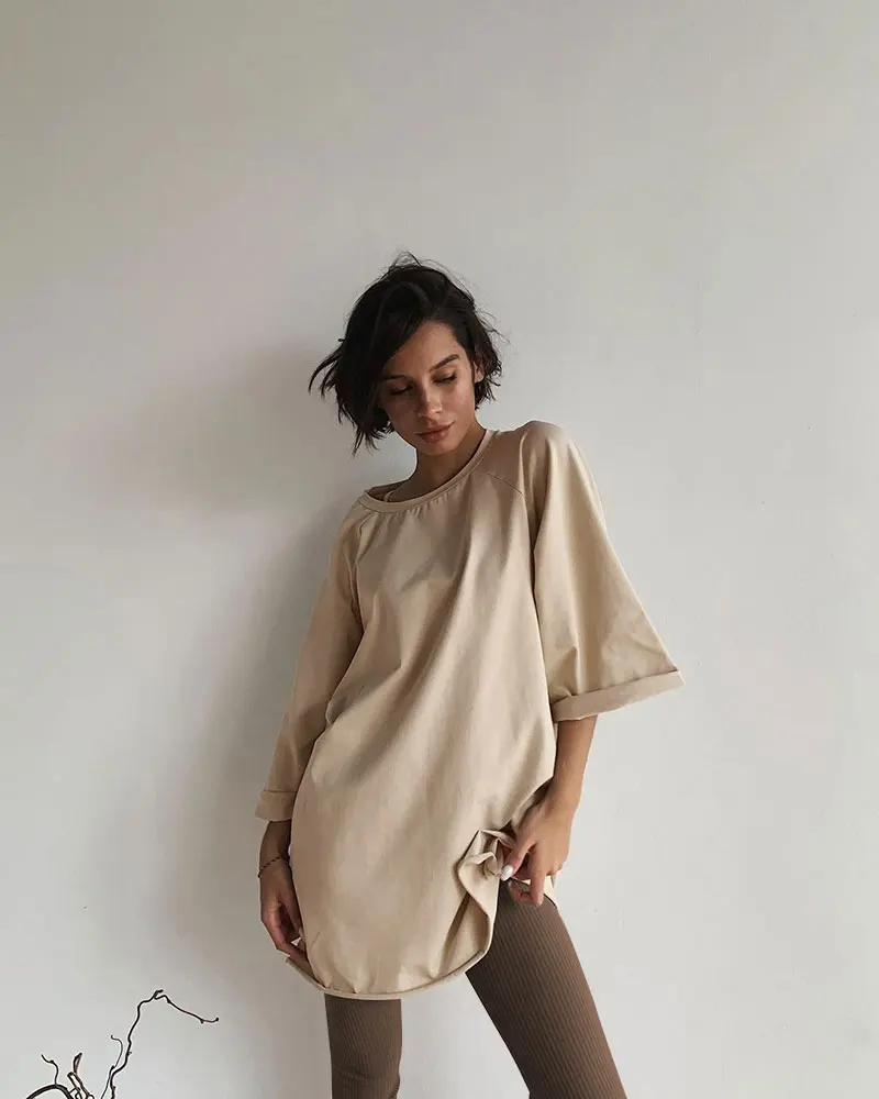 Hirsionsan Summer Cotton Loose Sets Women 2023 Oversized Two Pieces T Shirts and High Waist Knitted Shorts Outfits Tracksuit
