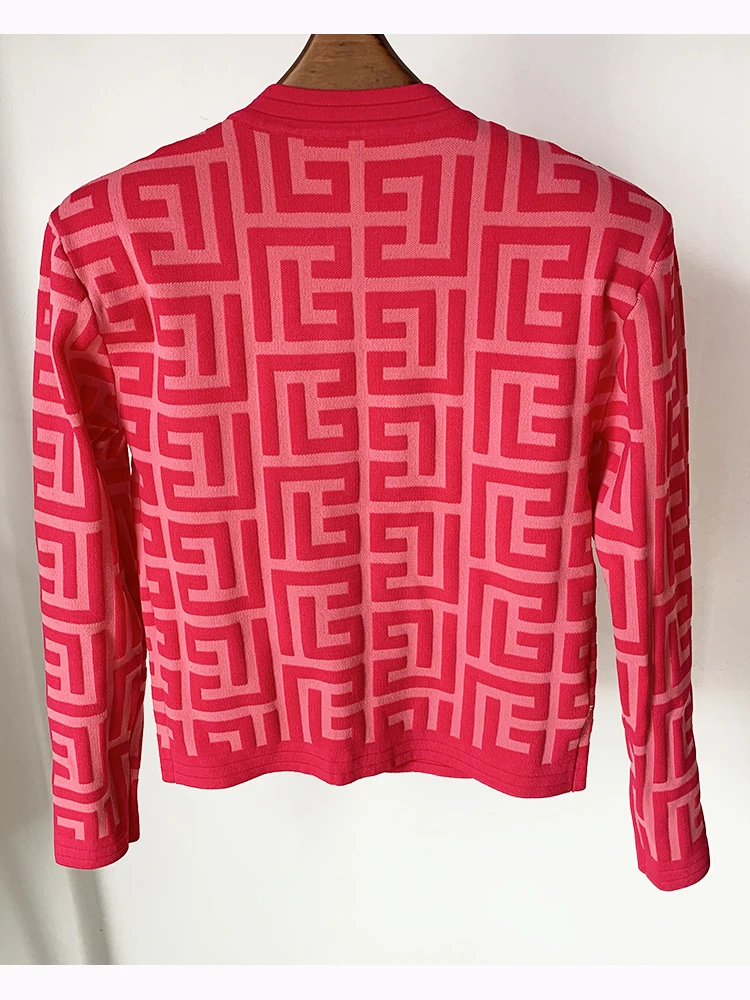 HIGH STREET Newest 2026 Designer Jacket Women's Lion Buttons Monogram Geometric Jacquard Knitted Sweater Cardigan