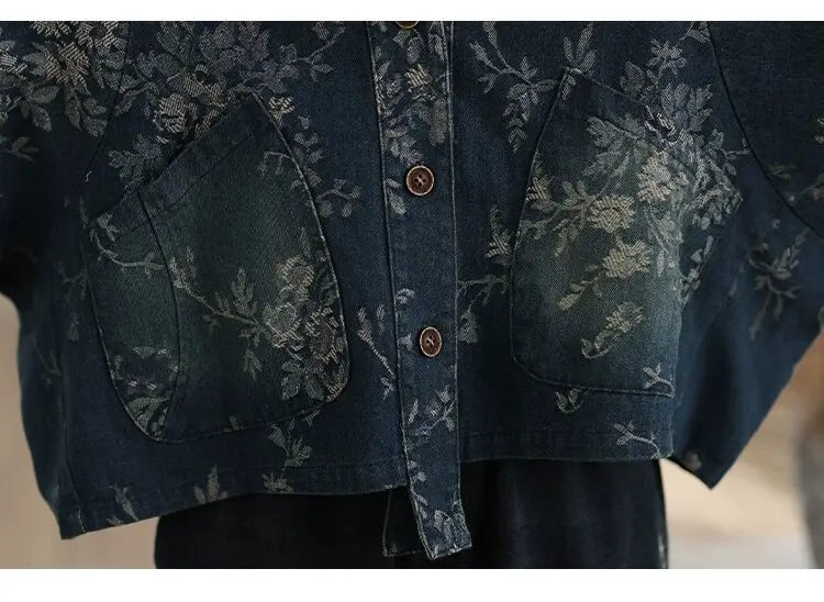 Amax LuluE 2026 Chinese Fashion Womens Loose Luxury Printed Denim Jackets Ladies Classic Casual Vintage Floral Oversized Coats
