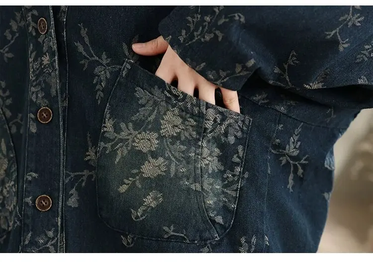 Amax LuluE 2026 Chinese Fashion Womens Loose Luxury Printed Denim Jackets Ladies Classic Casual Vintage Floral Oversized Coats