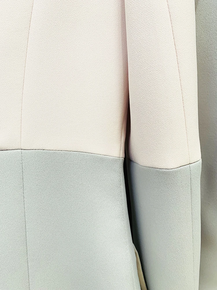 HIGH STREET Newest 2026 S/S Runway Designer Suit Set Women's Career Fashion Single Button Color Block Blazer Wide Pants Suit