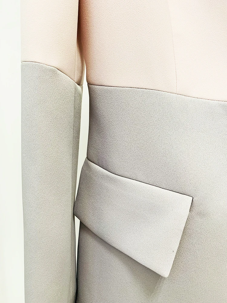 HIGH STREET Newest 2026 S/S Runway Designer Suit Set Women's Career Fashion Single Button Color Block Blazer Wide Pants Suit