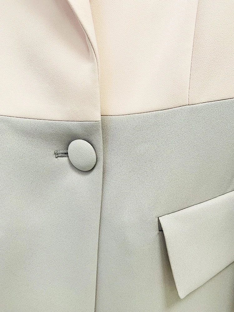 HIGH STREET Newest 2026 S/S Runway Designer Suit Set Women's Career Fashion Single Button Color Block Blazer Wide Pants Suit