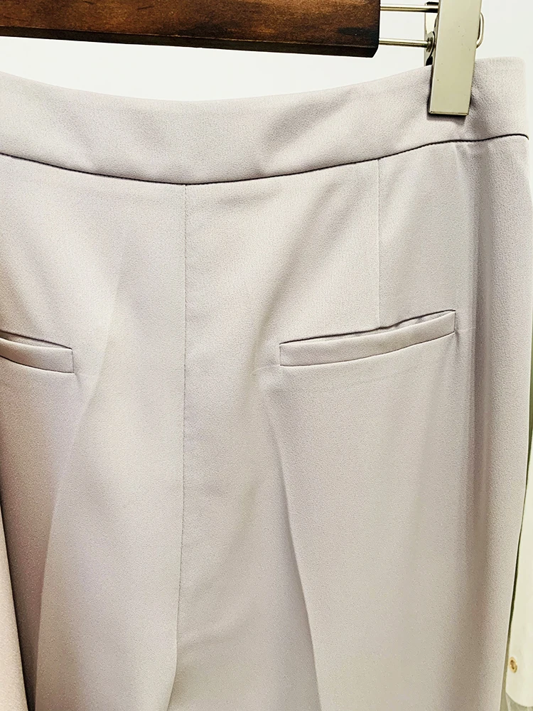 HIGH STREET Newest 2026 S/S Runway Designer Suit Set Women's Career Fashion Single Button Color Block Blazer Wide Pants Suit