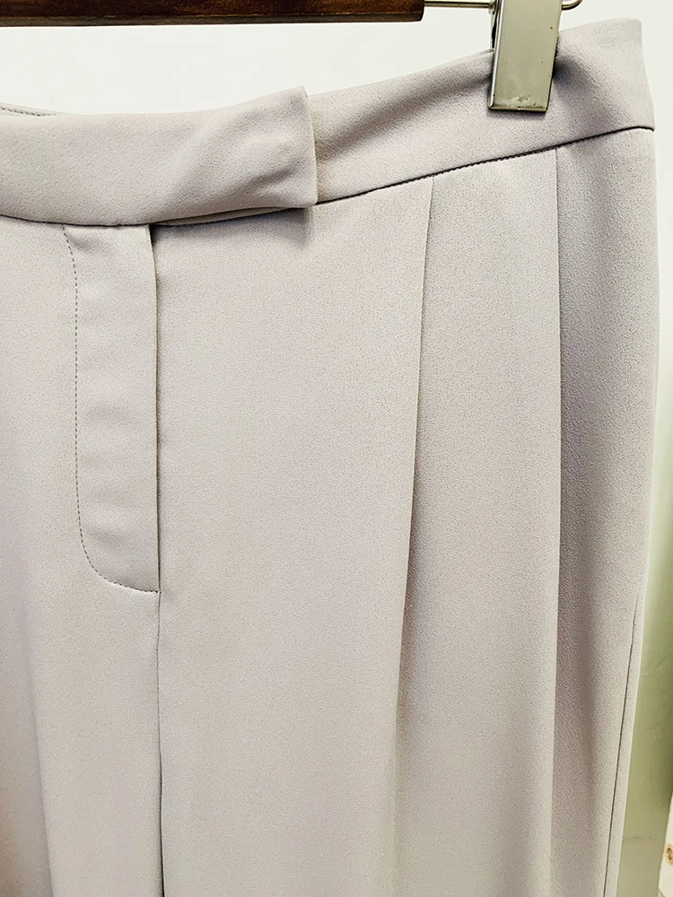 HIGH STREET Newest 2026 S/S Runway Designer Suit Set Women's Career Fashion Single Button Color Block Blazer Wide Pants Suit
