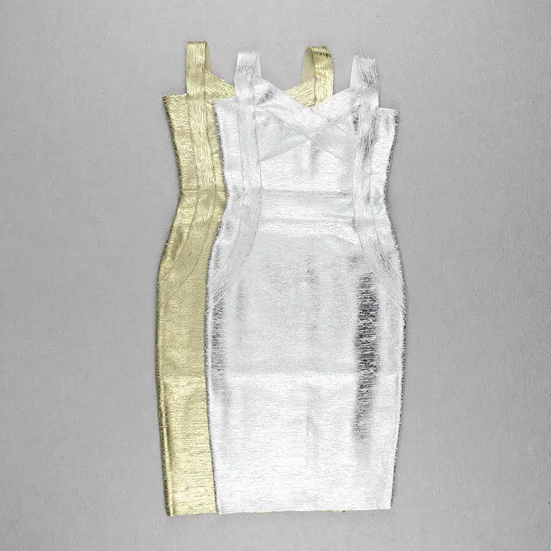 High Quality New Slip Gold Print Rayon Bandage Dress Foiling Sexy Celebrity Bodycon Cocktail Party Dress
