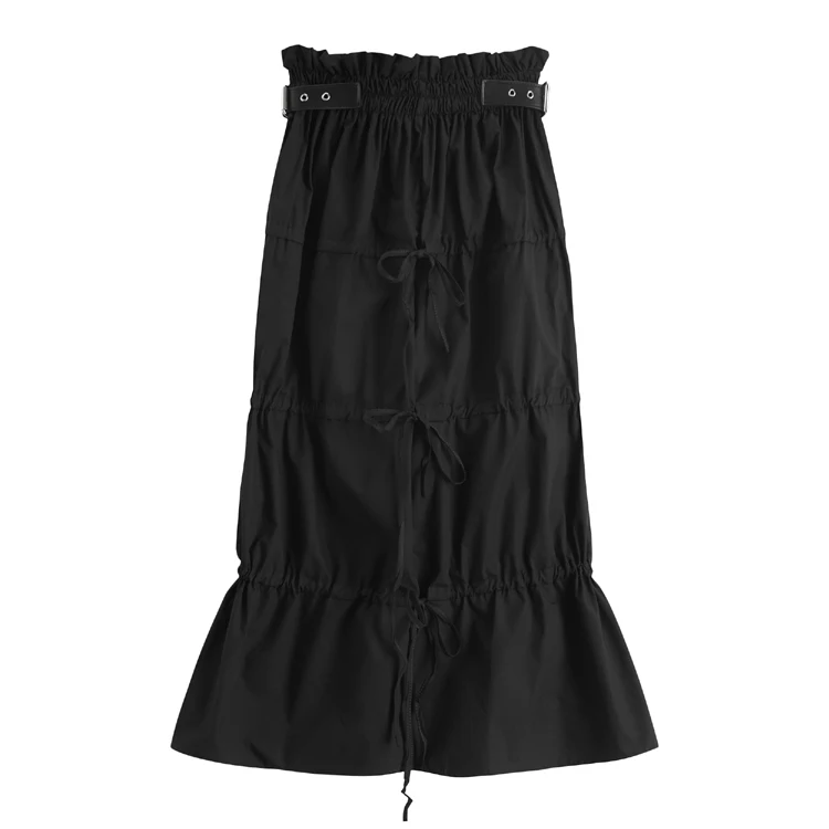 CHEERART Desinger High Waisted Skirts Womens 2021 Fall Fashion Drawstring Ruched Long Midi Goth Skirt With Leather Belt Clothing