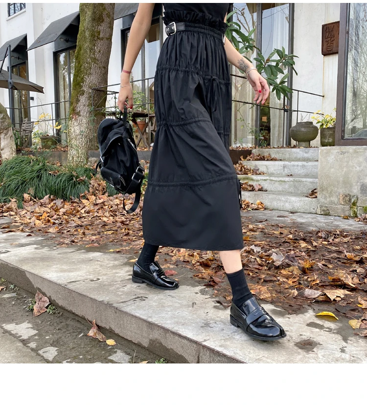 CHEERART Desinger High Waisted Skirts Womens 2021 Fall Fashion Drawstring Ruched Long Midi Goth Skirt With Leather Belt Clothing