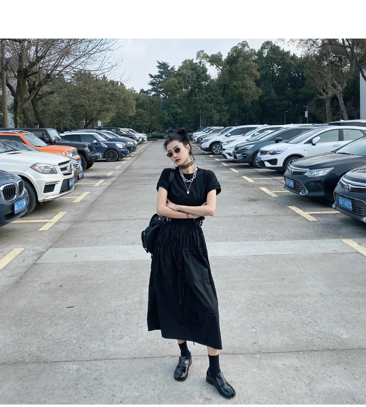 CHEERART Desinger High Waisted Skirts Womens 2021 Fall Fashion Drawstring Ruched Long Midi Goth Skirt With Leather Belt Clothing