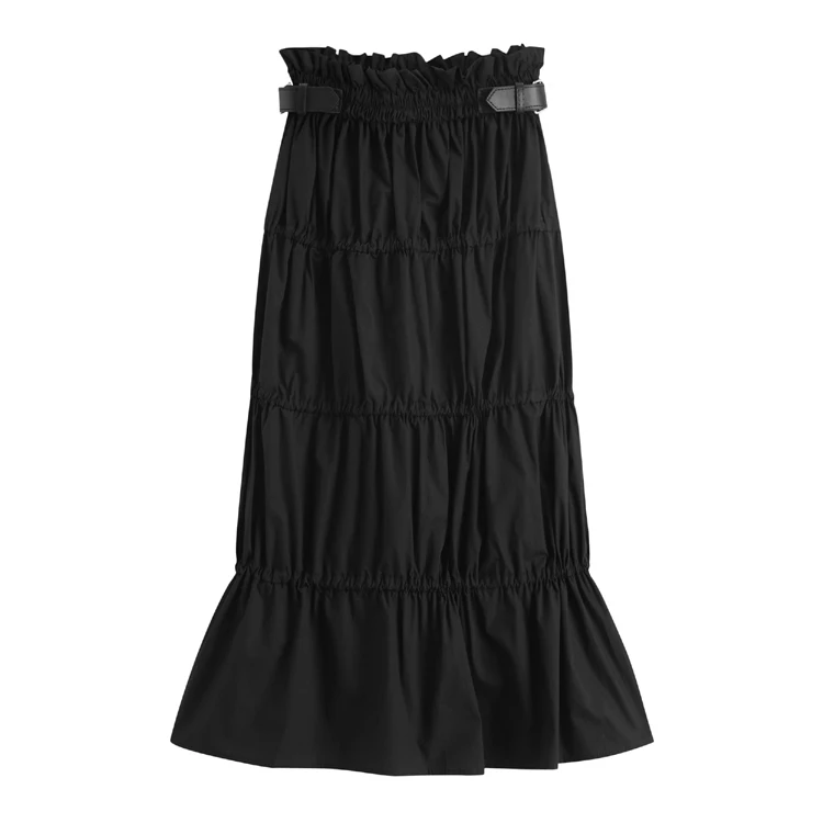 CHEERART Desinger High Waisted Skirts Womens 2021 Fall Fashion Drawstring Ruched Long Midi Goth Skirt With Leather Belt Clothing