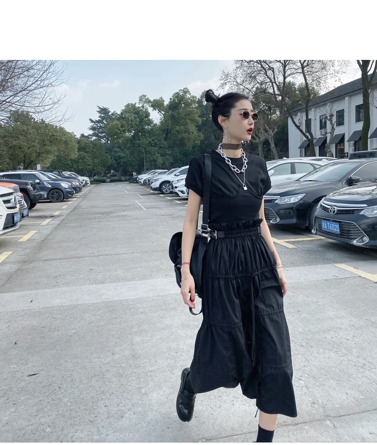 CHEERART Desinger High Waisted Skirts Womens 2021 Fall Fashion Drawstring Ruched Long Midi Goth Skirt With Leather Belt Clothing
