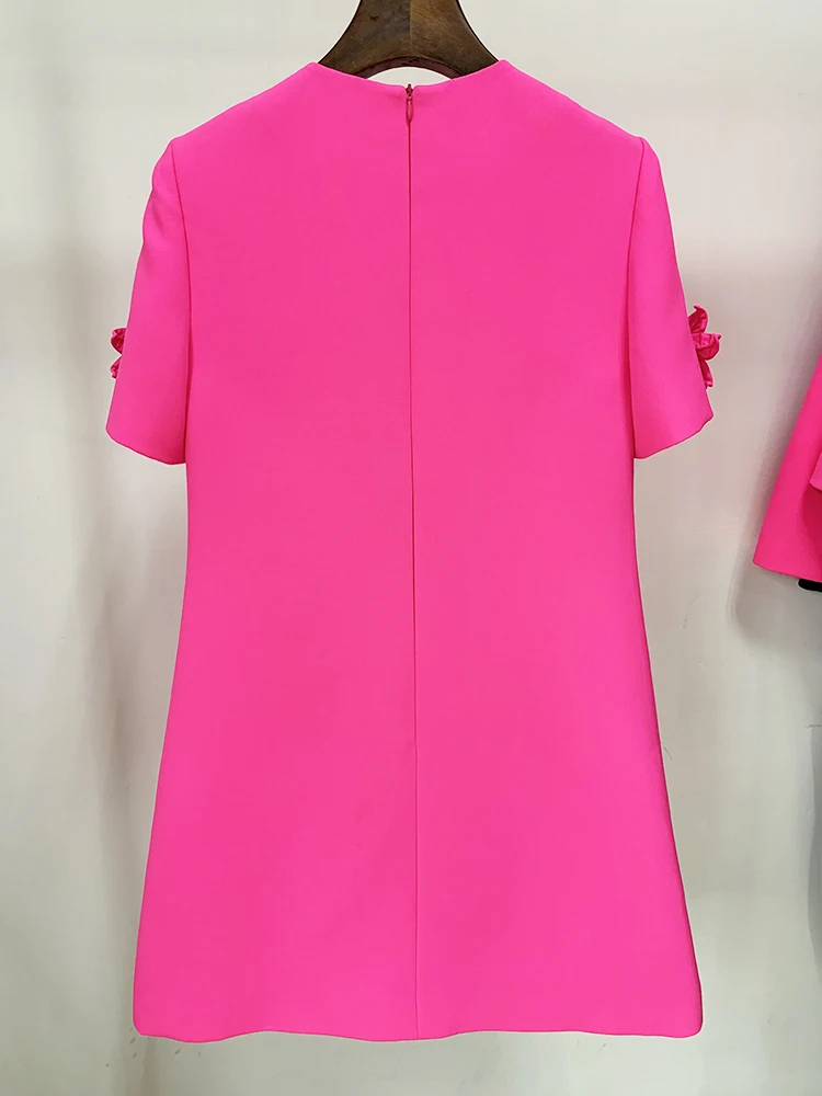 HIGH STREET Newest 2026 Designer Fashion Women's Short Sleeve Handmade 3D Flowers Appliques Elegant Dress