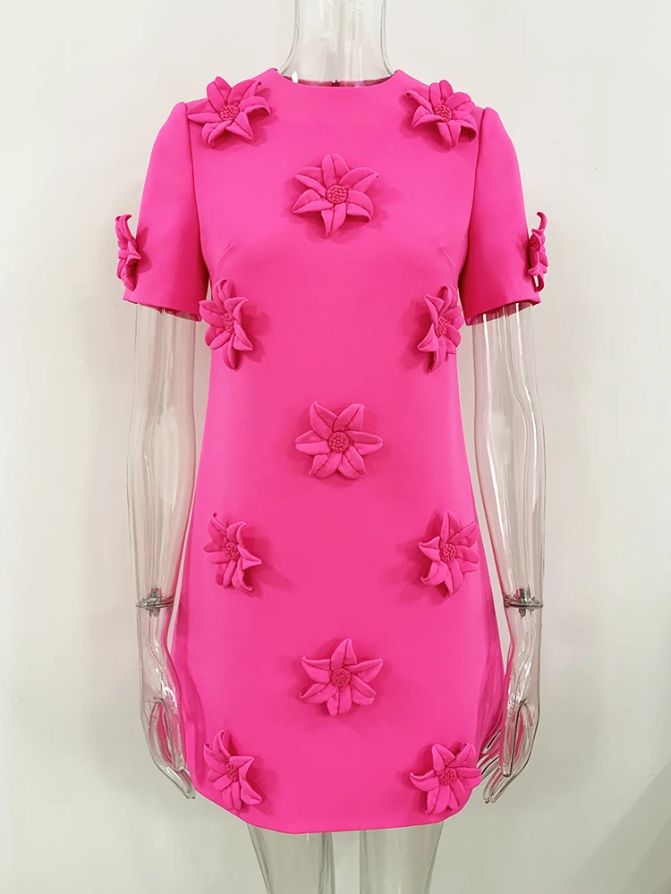 HIGH STREET Newest 2026 Designer Fashion Women's Short Sleeve Handmade 3D Flowers Appliques Elegant Dress