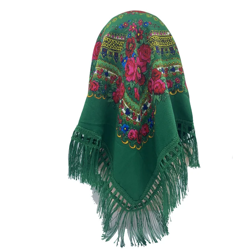 Russian Shawls Female Headwrap Floral Printed Fringed National Scarf Retro Handkerchief Women's Square Headscarf Tassels Bandana