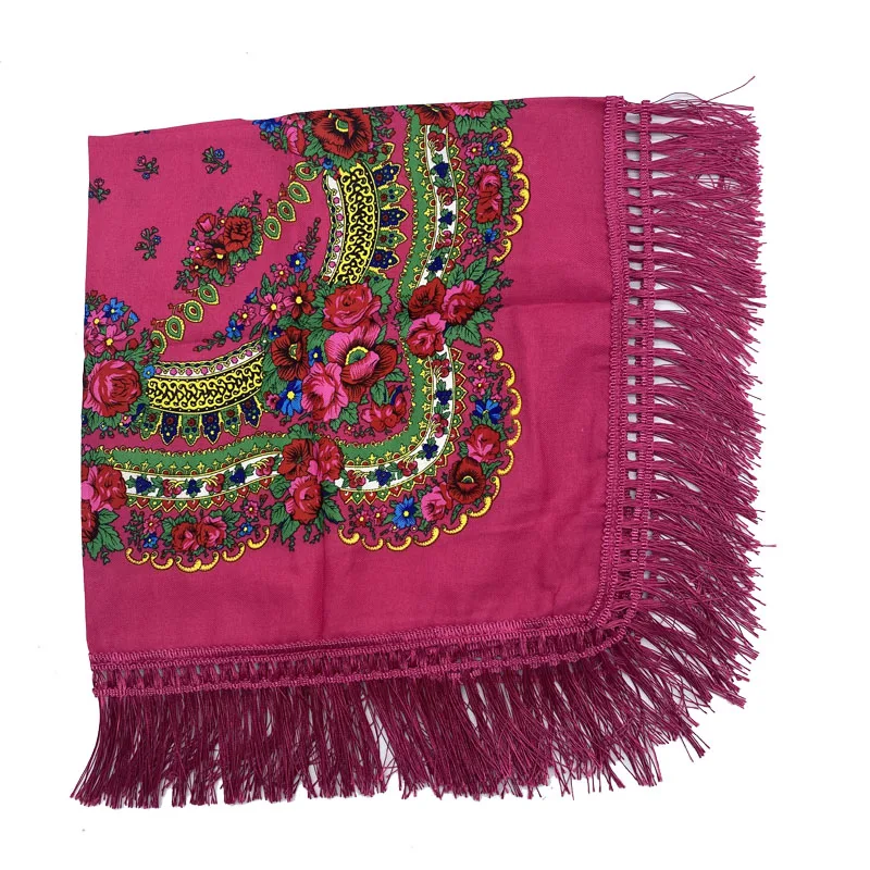 Russian Shawls Female Headwrap Floral Printed Fringed National Scarf Retro Handkerchief Women's Square Headscarf Tassels Bandana
