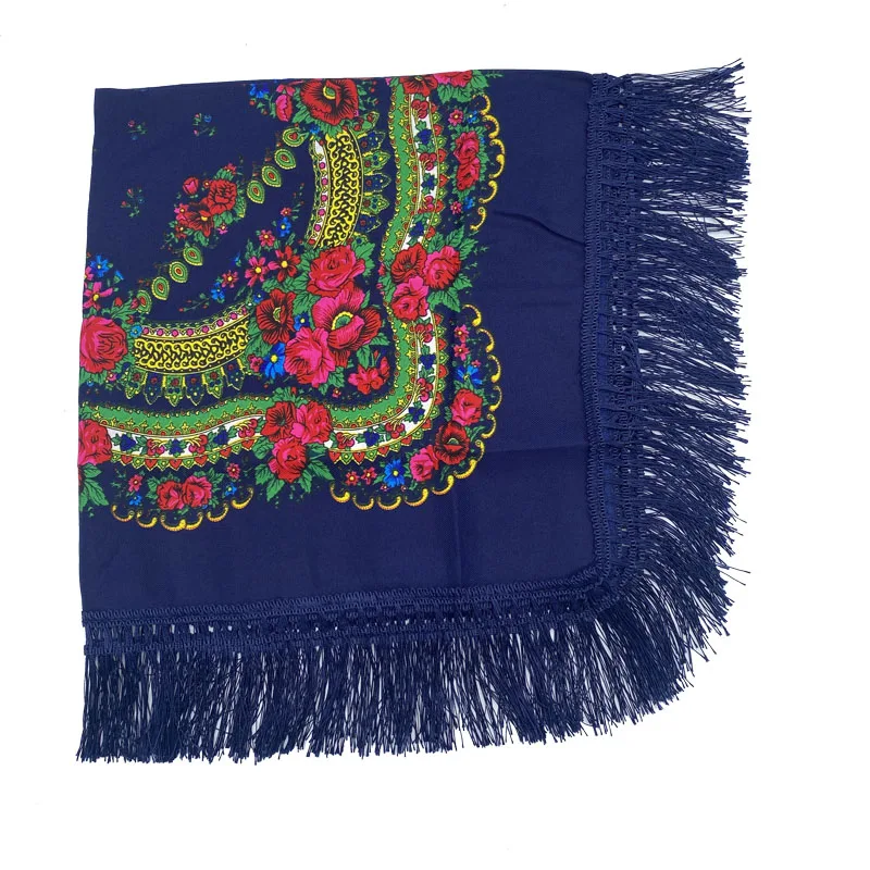 Russian Shawls Female Headwrap Floral Printed Fringed National Scarf Retro Handkerchief Women's Square Headscarf Tassels Bandana