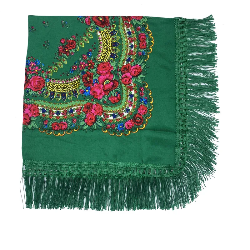 Russian Shawls Female Headwrap Floral Printed Fringed National Scarf Retro Handkerchief Women's Square Headscarf Tassels Bandana