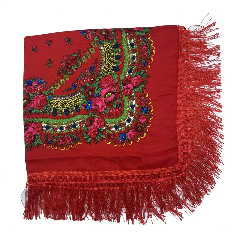 Russian Shawls Female Headwrap Floral Printed Fringed National Scarf Retro Handkerchief Women's Square Headscarf Tassels Bandana