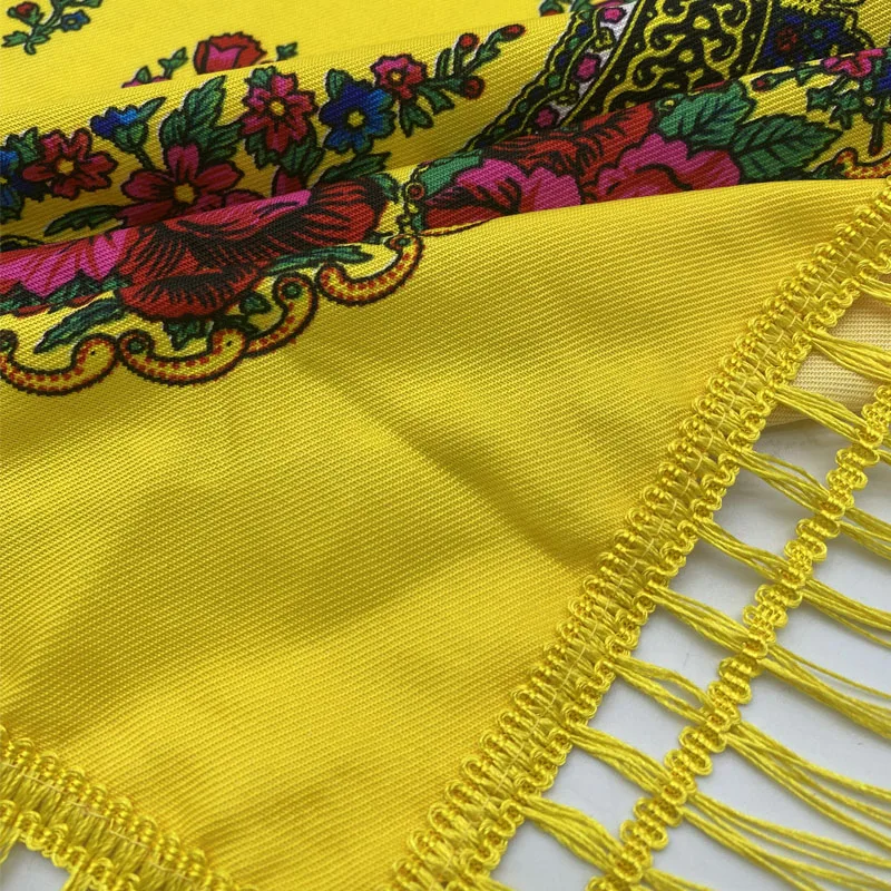 Russian Shawls Female Headwrap Floral Printed Fringed National Scarf Retro Handkerchief Women's Square Headscarf Tassels Bandana