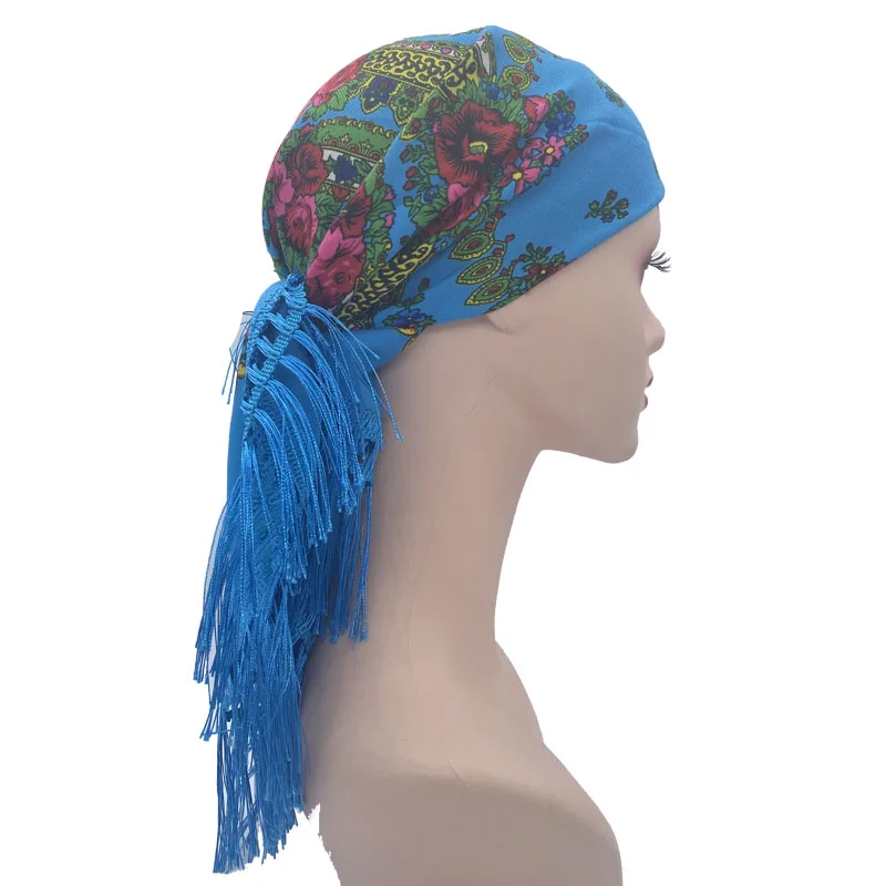 Russian Shawls Female Headwrap Floral Printed Fringed National Scarf Retro Handkerchief Women's Square Headscarf Tassels Bandana
