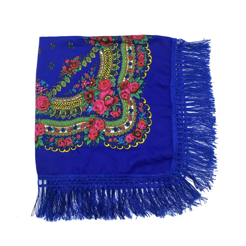Russian Shawls Female Headwrap Floral Printed Fringed National Scarf Retro Handkerchief Women's Square Headscarf Tassels Bandana