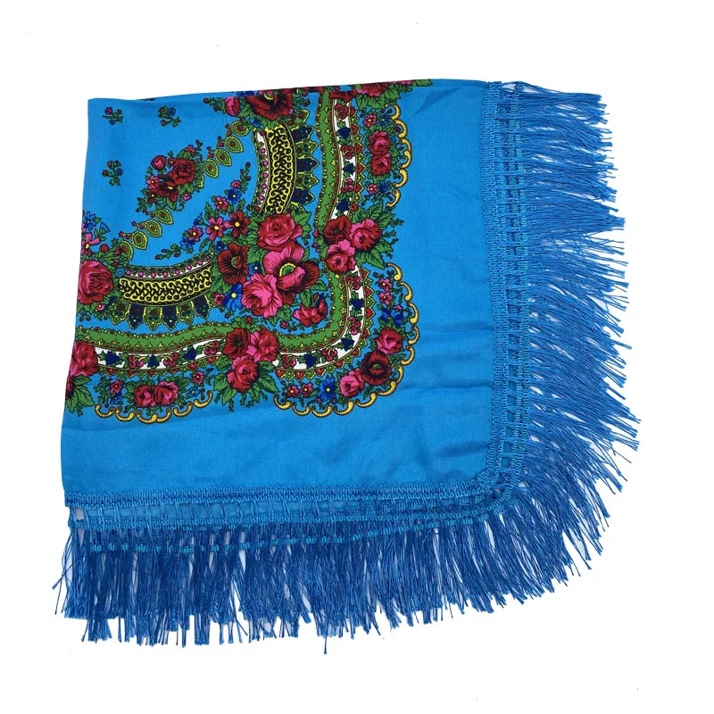 Russian Shawls Female Headwrap Floral Printed Fringed National Scarf Retro Handkerchief Women's Square Headscarf Tassels Bandana
