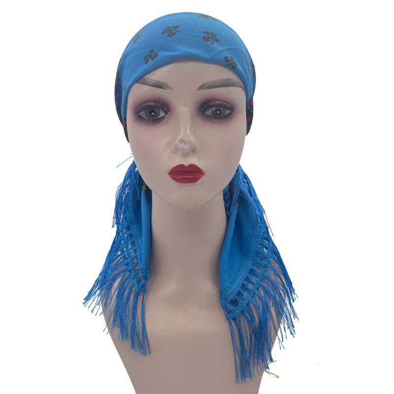 Russian Shawls Female Headwrap Floral Printed Fringed National Scarf Retro Handkerchief Women's Square Headscarf Tassels Bandana