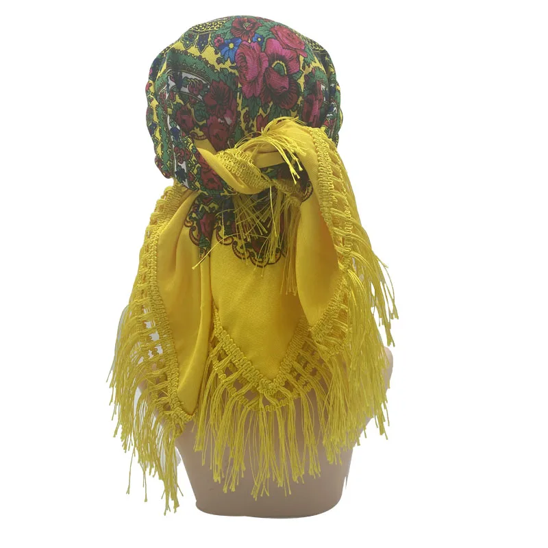 Russian Shawls Female Headwrap Floral Printed Fringed National Scarf Retro Handkerchief Women's Square Headscarf Tassels Bandana