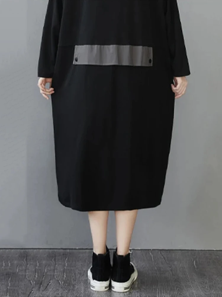 Amax luluE 2025 Womens Hooded Patchwork Loose Dress New 2024 Summer British Style Buttons Vintage Street Vestidos Casual Dresses