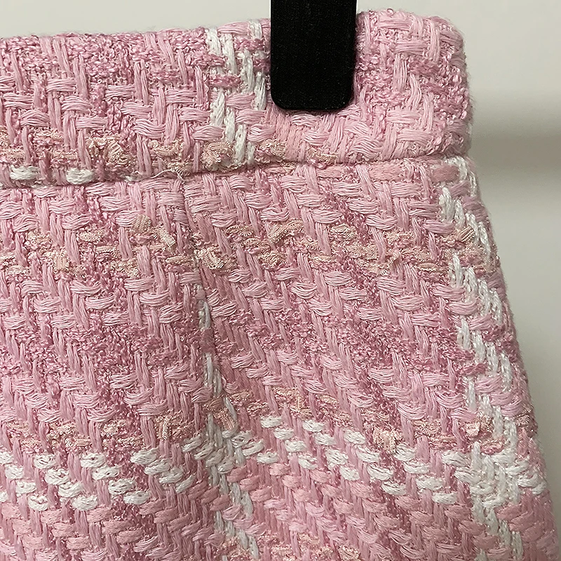HIGH STREET Newest Fashion 2026 Designer Pink Skirts Women's Sweet Wool Blends Colors Woven Plaid Tweed Skirt