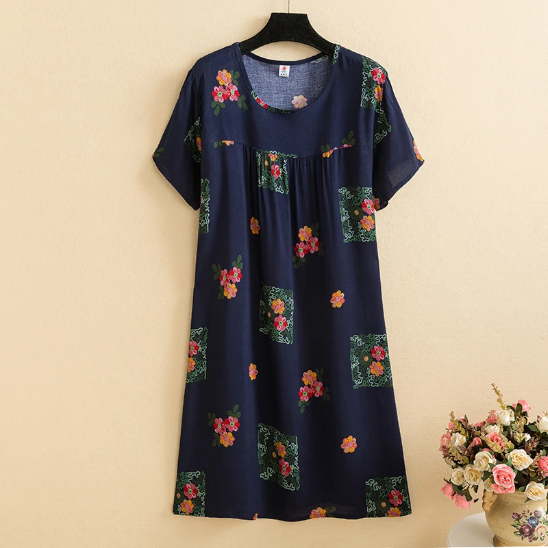 New 2026 Casual Vintage Summer Dress For Women Print Flowers Short Sleeve O-neck Dresses printing Ladies Party Dress