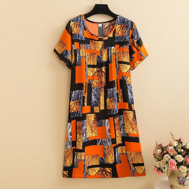 New 2026 Casual Vintage Summer Dress For Women Print Flowers Short Sleeve O-neck Dresses printing Ladies Party Dress