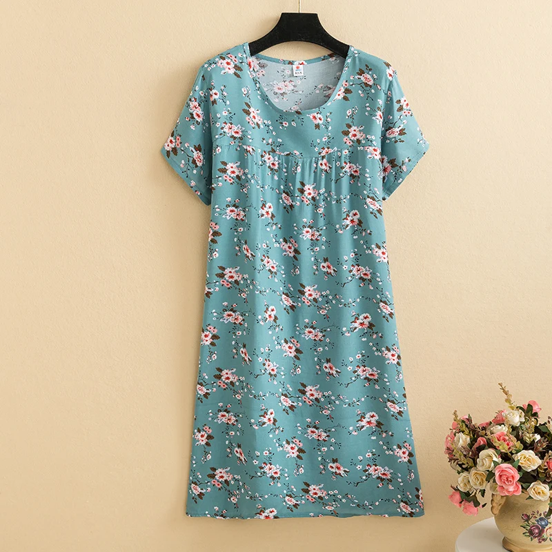 New 2026 Casual Vintage Summer Dress For Women Print Flowers Short Sleeve O-neck Dresses printing Ladies Party Dress