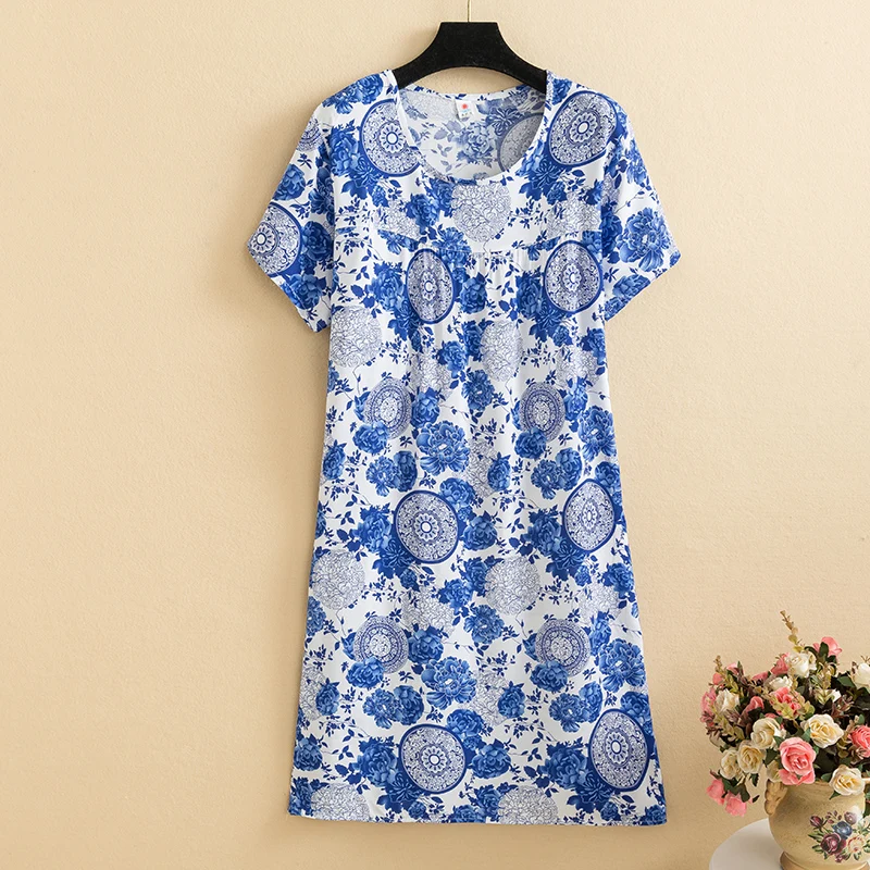 New 2026 Casual Vintage Summer Dress For Women Print Flowers Short Sleeve O-neck Dresses printing Ladies Party Dress