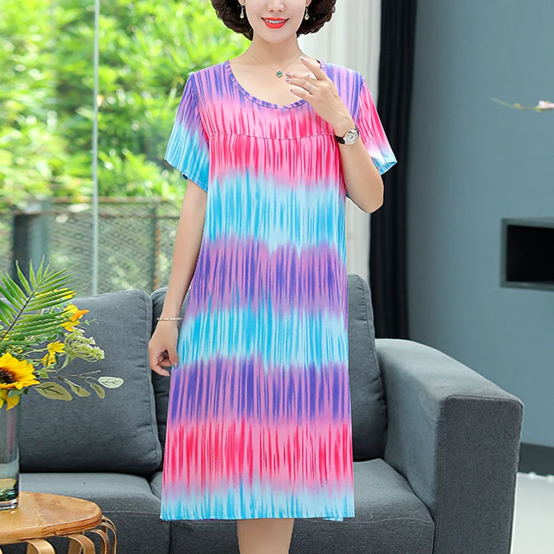 New 2026 Casual Vintage Summer Dress For Women Print Flowers Short Sleeve O-neck Dresses printing Ladies Party Dress